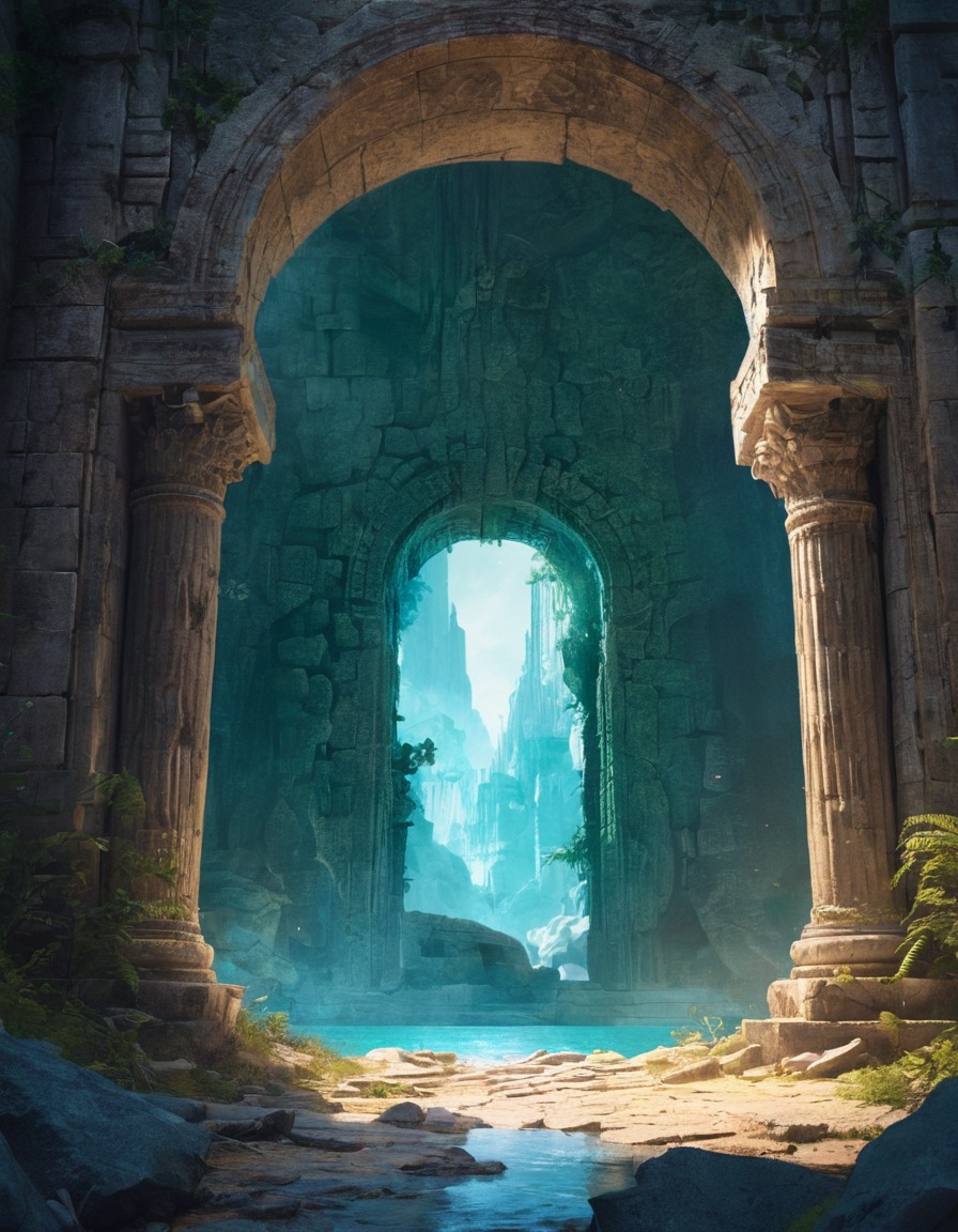 fantasy, portal, ancient, ruin, wonders