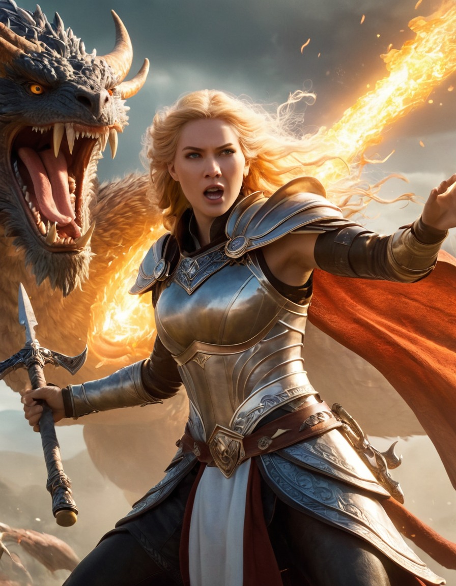 freyja, norse mythology, epic, goddess, fight scene, monsters, mythological creatures