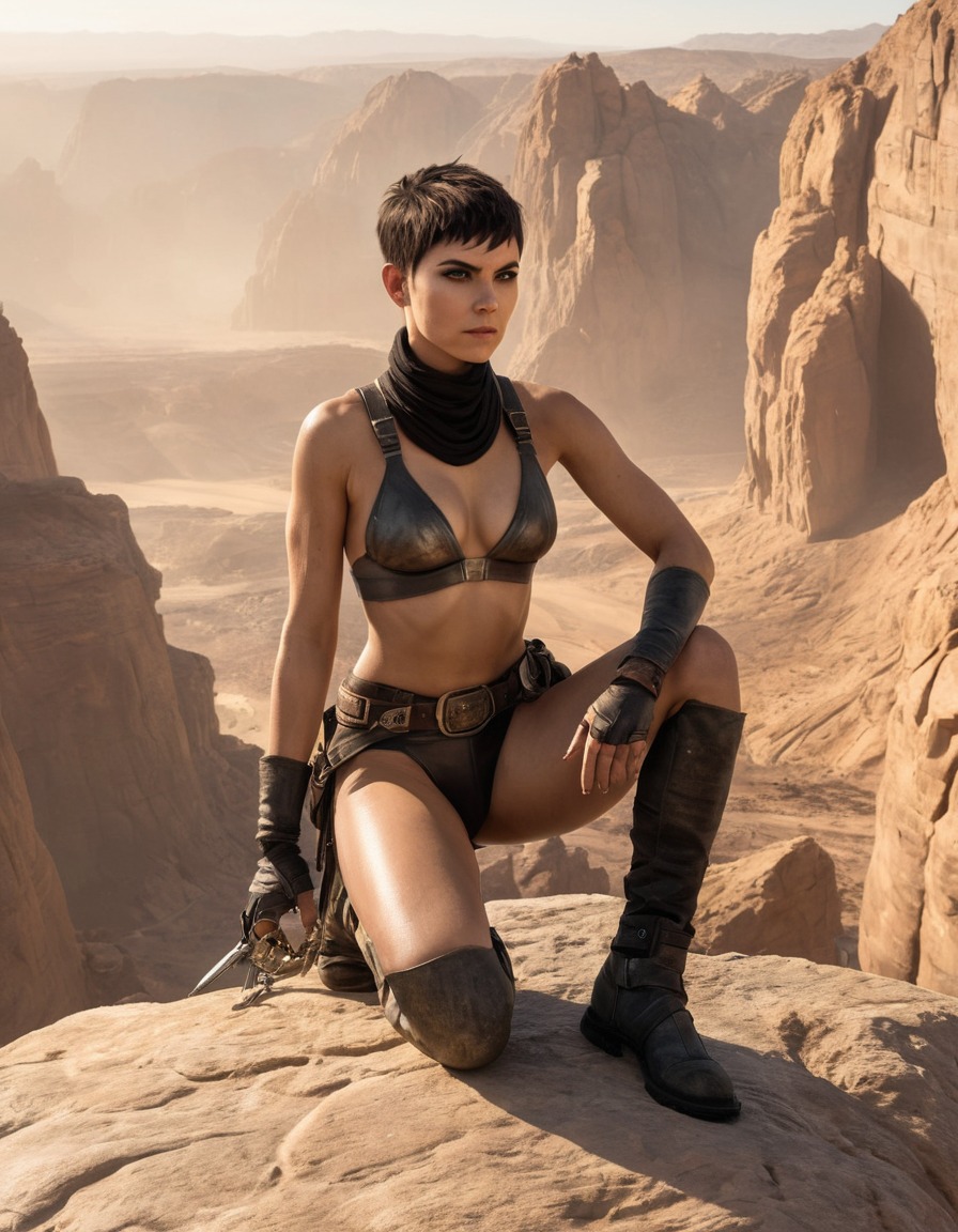 furiosa, dystopian, wasteland, rock formation, apocalyptic, warrior, mad max