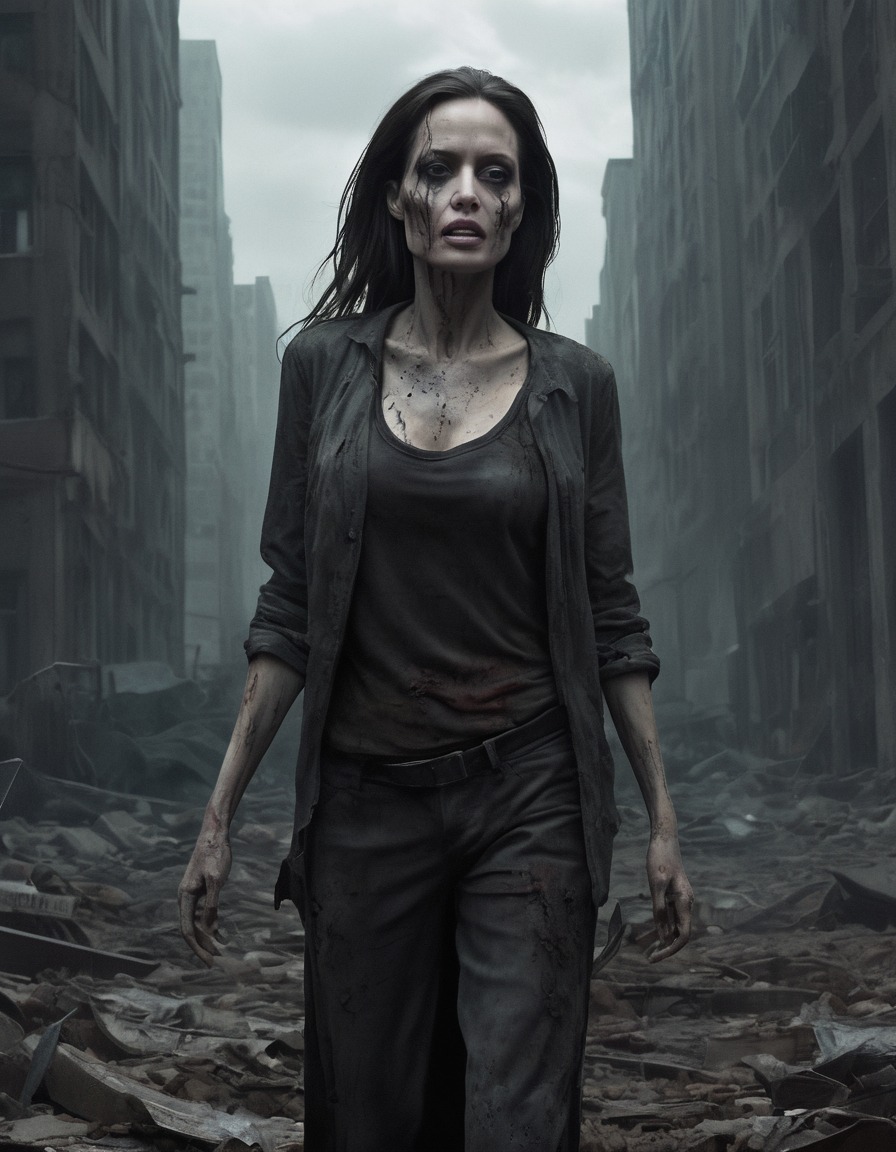 angelina jolie, zombie, desolate, cityscape, celebrities