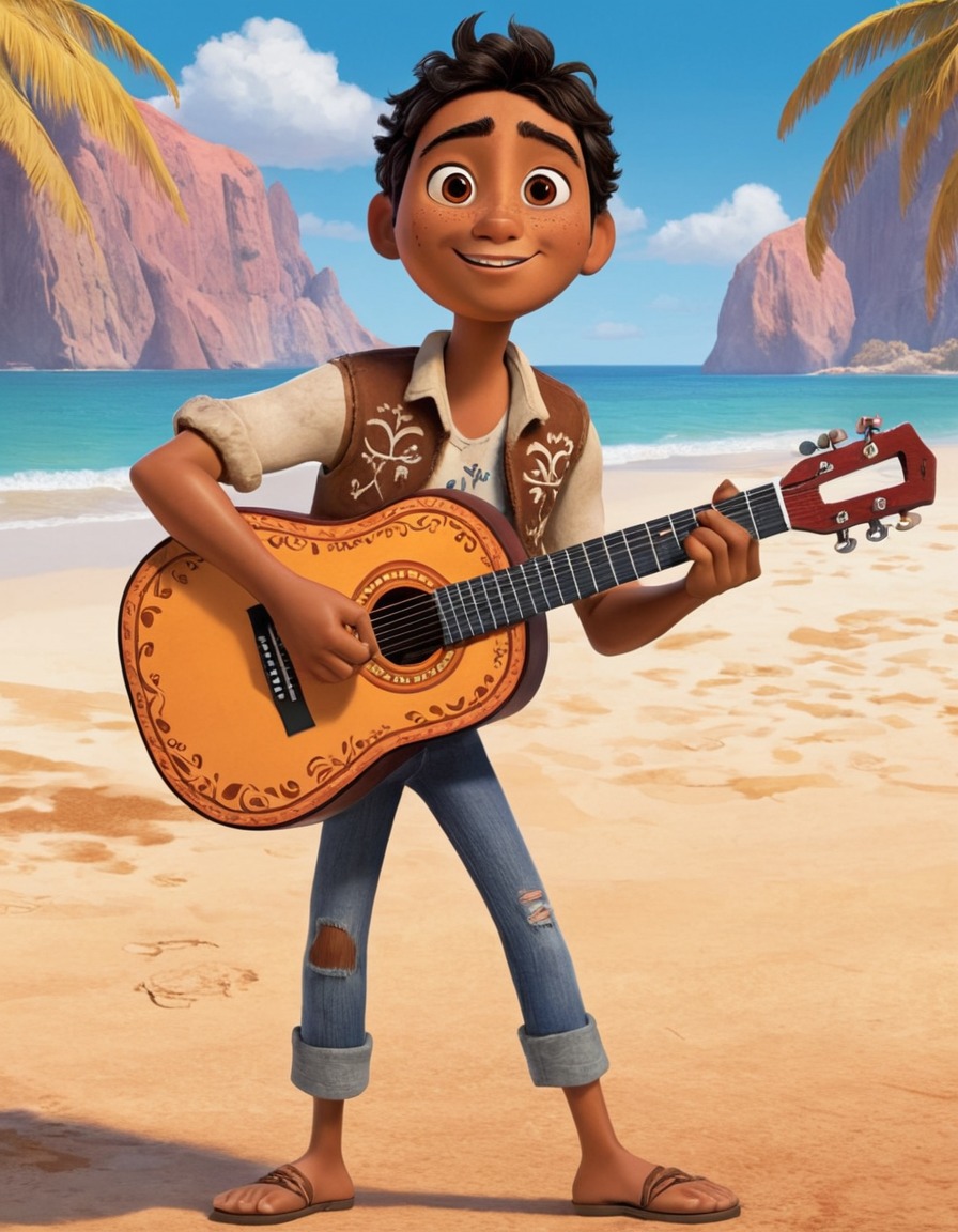 miguel, coco, guitar, animated character, pixar, movies