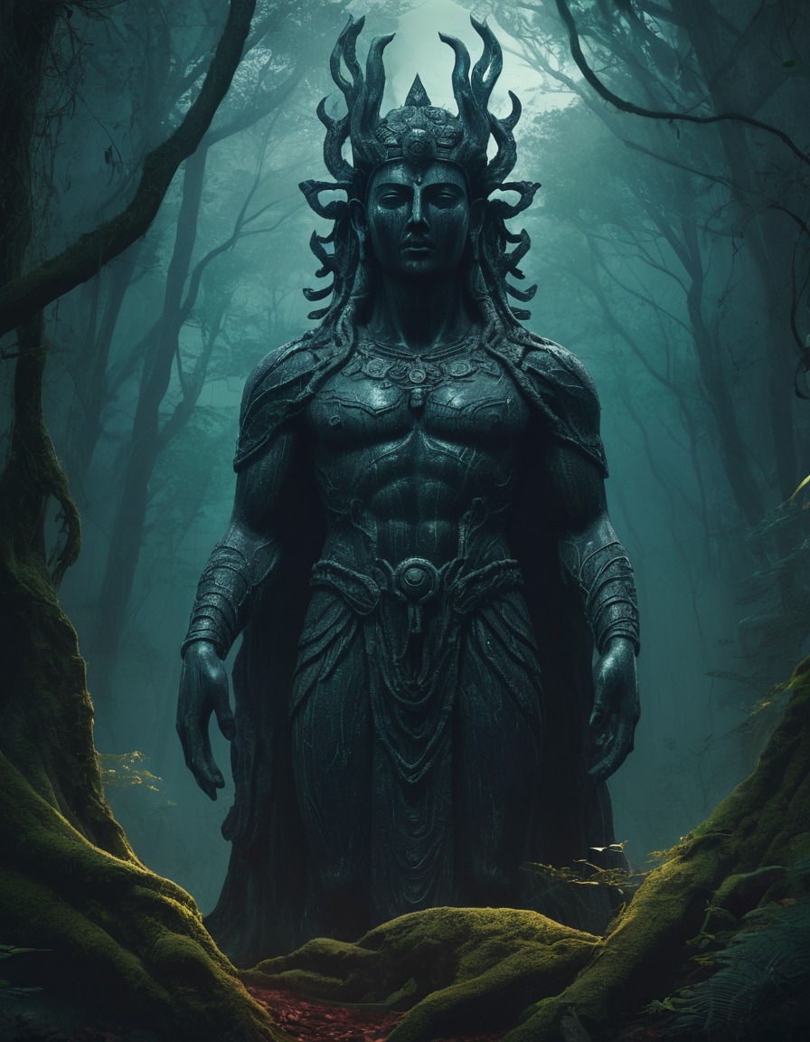 ancient, statue, deity, forbidden forest, gaze, lovecraft, howard lovecraft