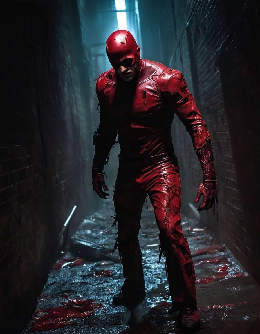 daredevil, zombie, dark alley, horror, marvel comics, superhero, decaying flesh, marvel