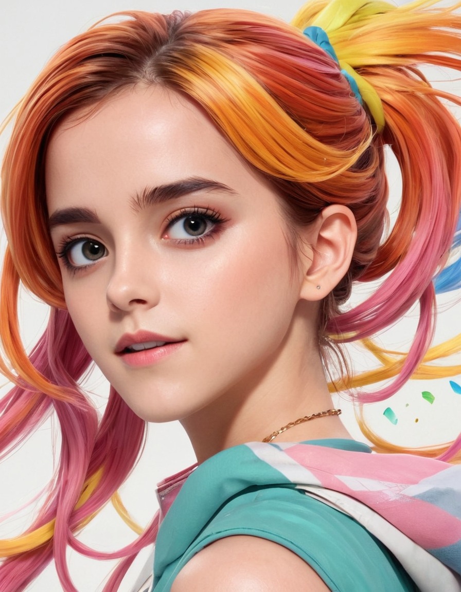 emma watson, anime, reimagined, character design, dynamic pose