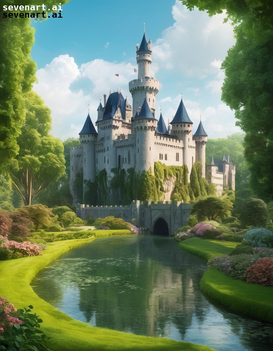 castle, gardens, moat, majestic, architecture