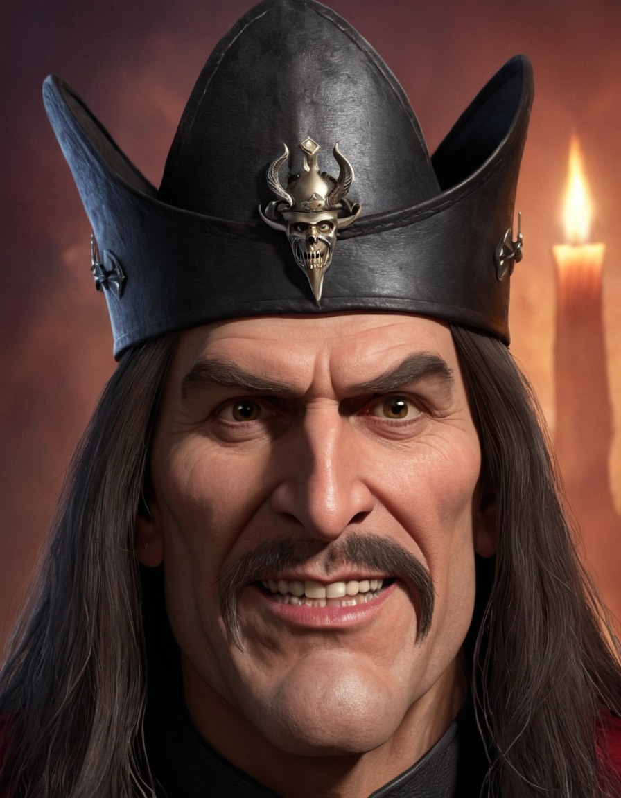 vlad the impaler, caricature, humorous, exaggerated features, comical expression, funny