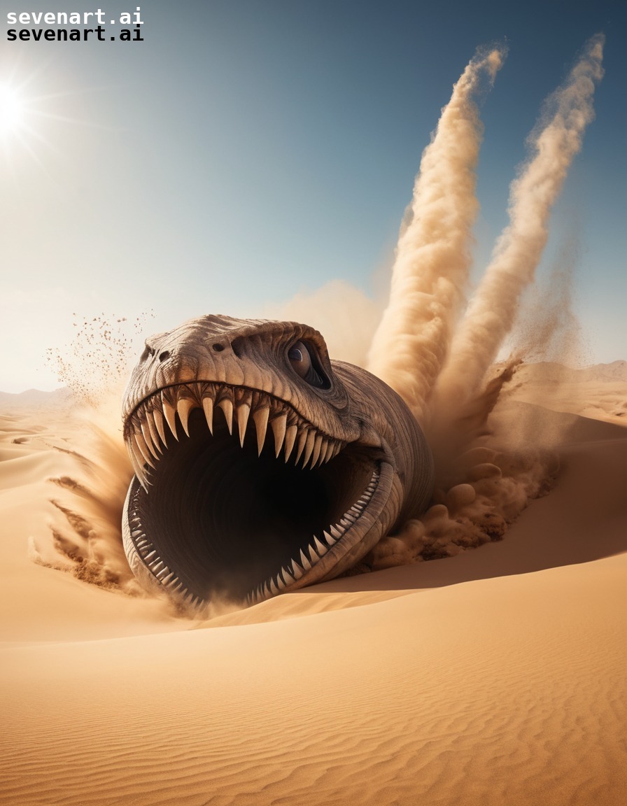 fantasy, creature, sandworm, desert, eruption, dune