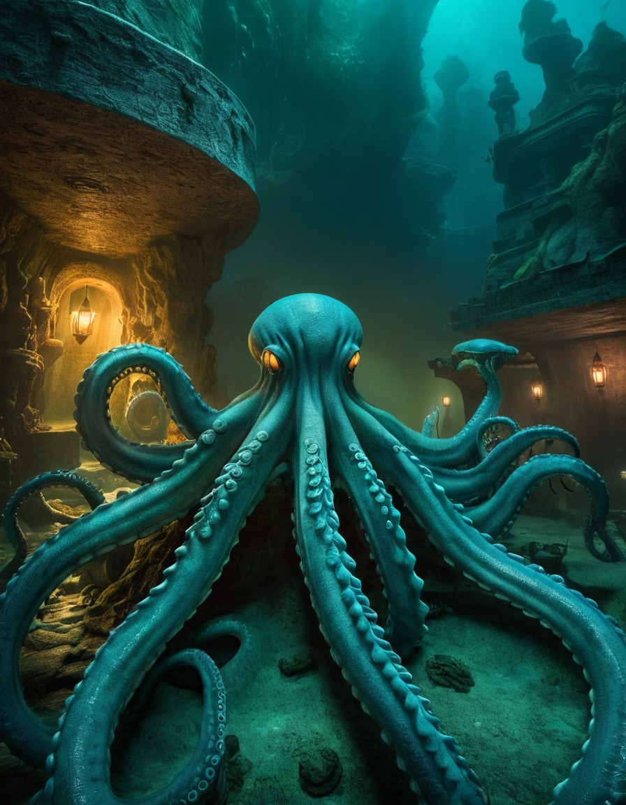 tentacle monster, deep sea, sunken city, underwater horror, lovecraft, howard lovecraft