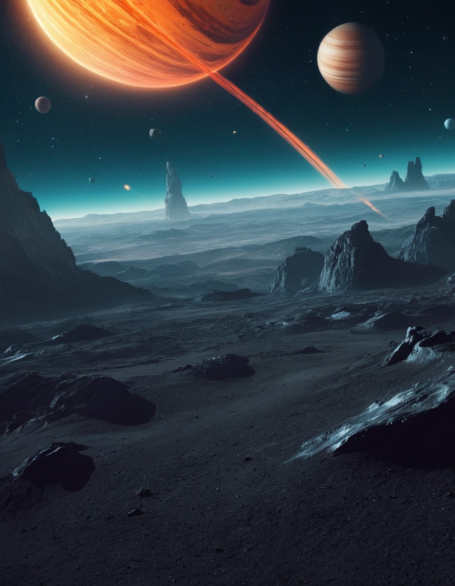 futuristic, space exploration, spaceship, giant planets, distant stars, space, stars