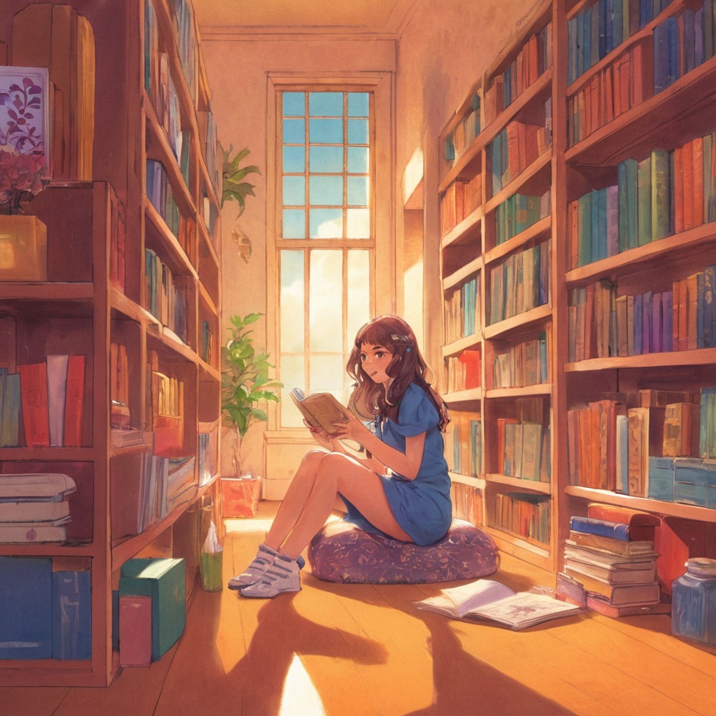 digitalart, anime, animegirl, dreamup, bookworm, dailychallenge, ai_art