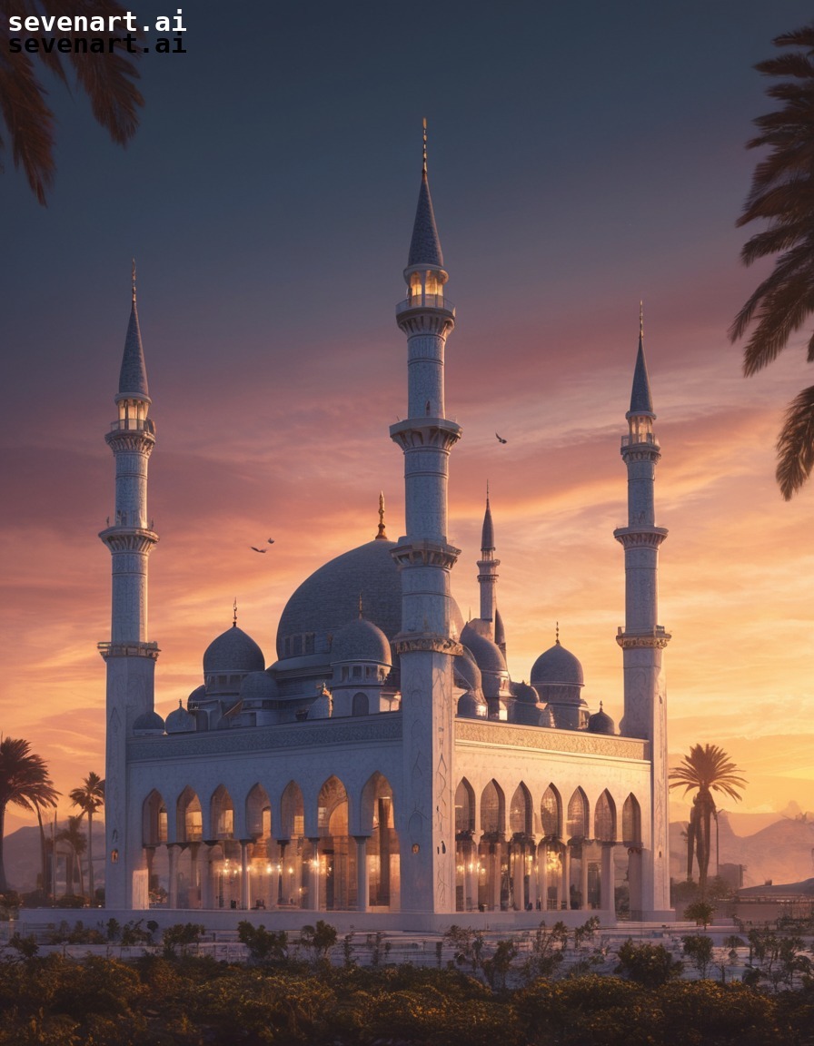 architecture, religious, islam, minarets, evening