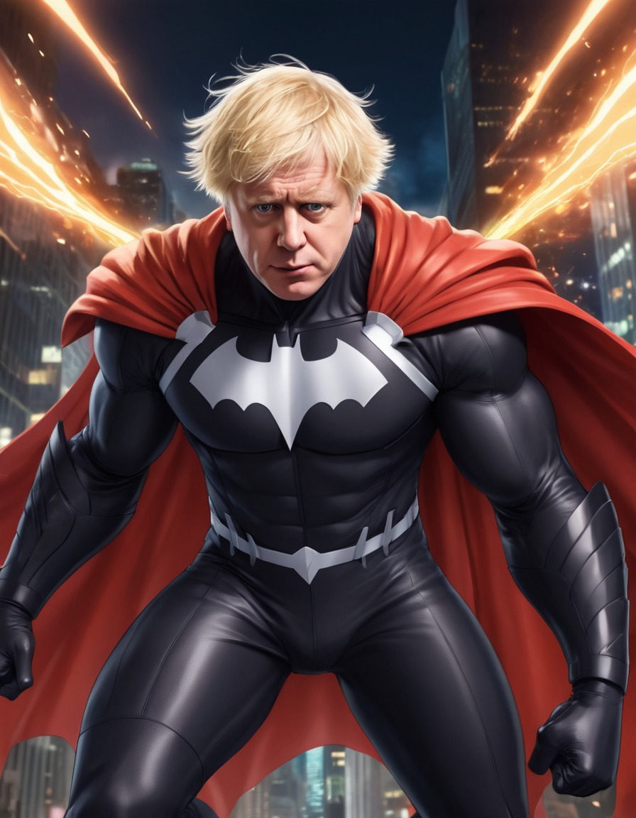 boris johnson, anime, superhero, transformation, unique powers, distinctive outfit, politics