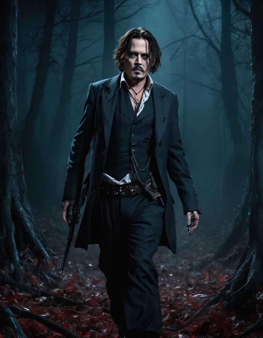 johnny depp, zombie, haunted forest, night, horror, actor, celebrities