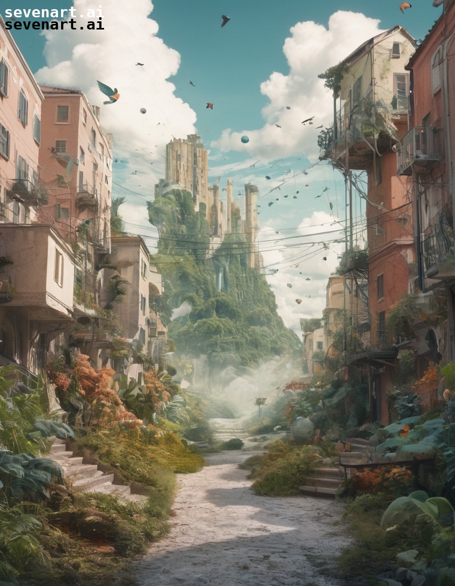 nature, urban, surreal, dreamlike, collage, ai world