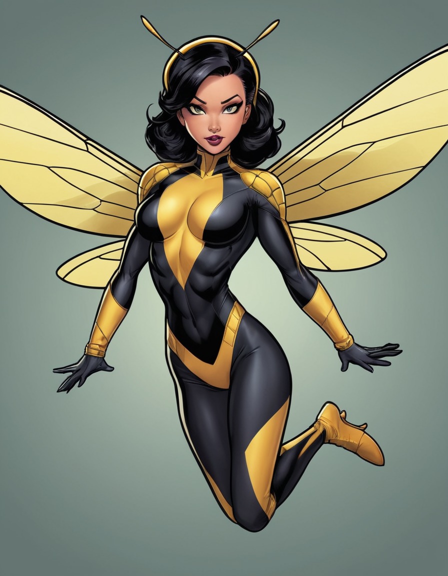 the wasp, marvel, superhero, fierce, mid-air, sexy, painted