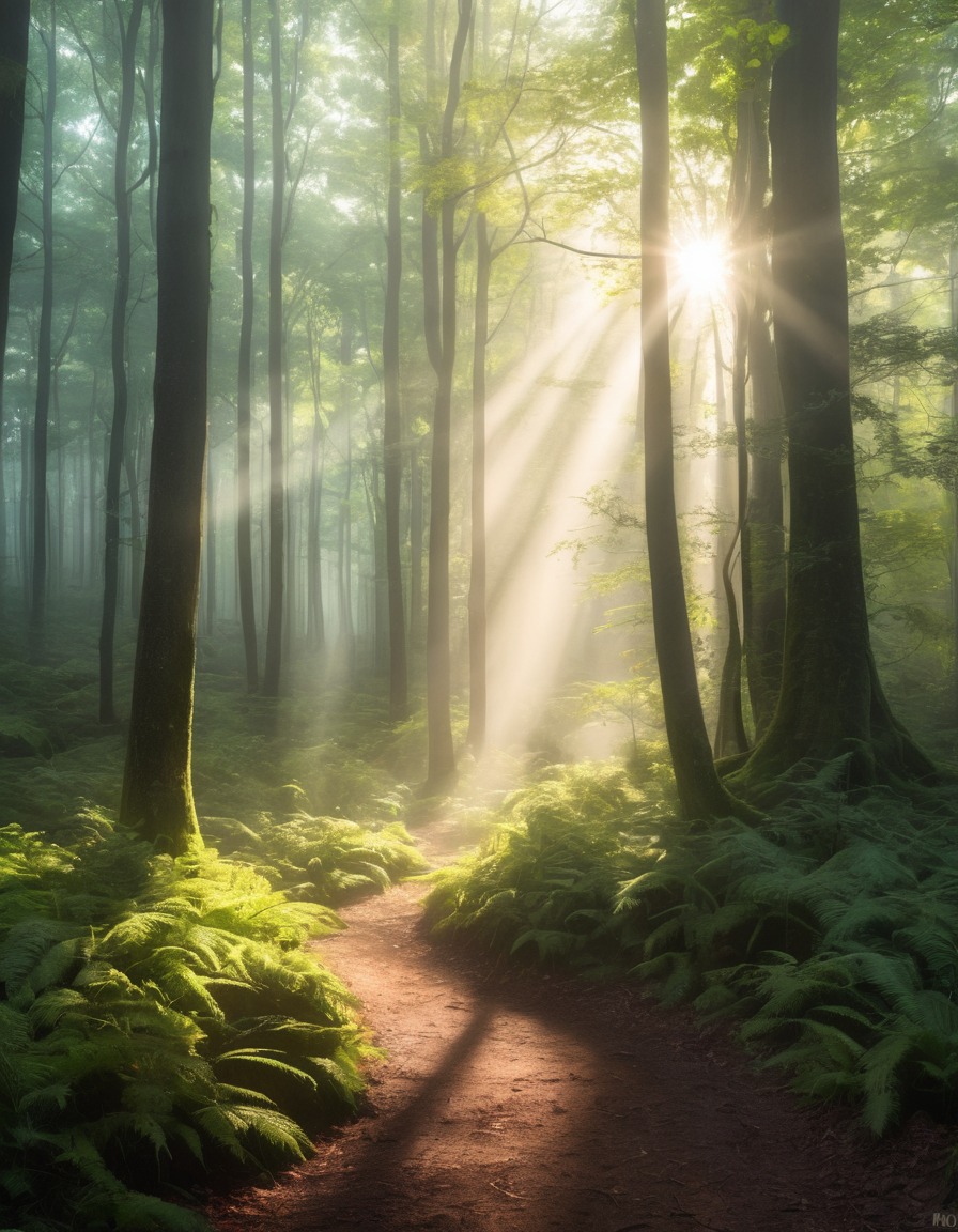 nature, forest, mist, sunlight, trees