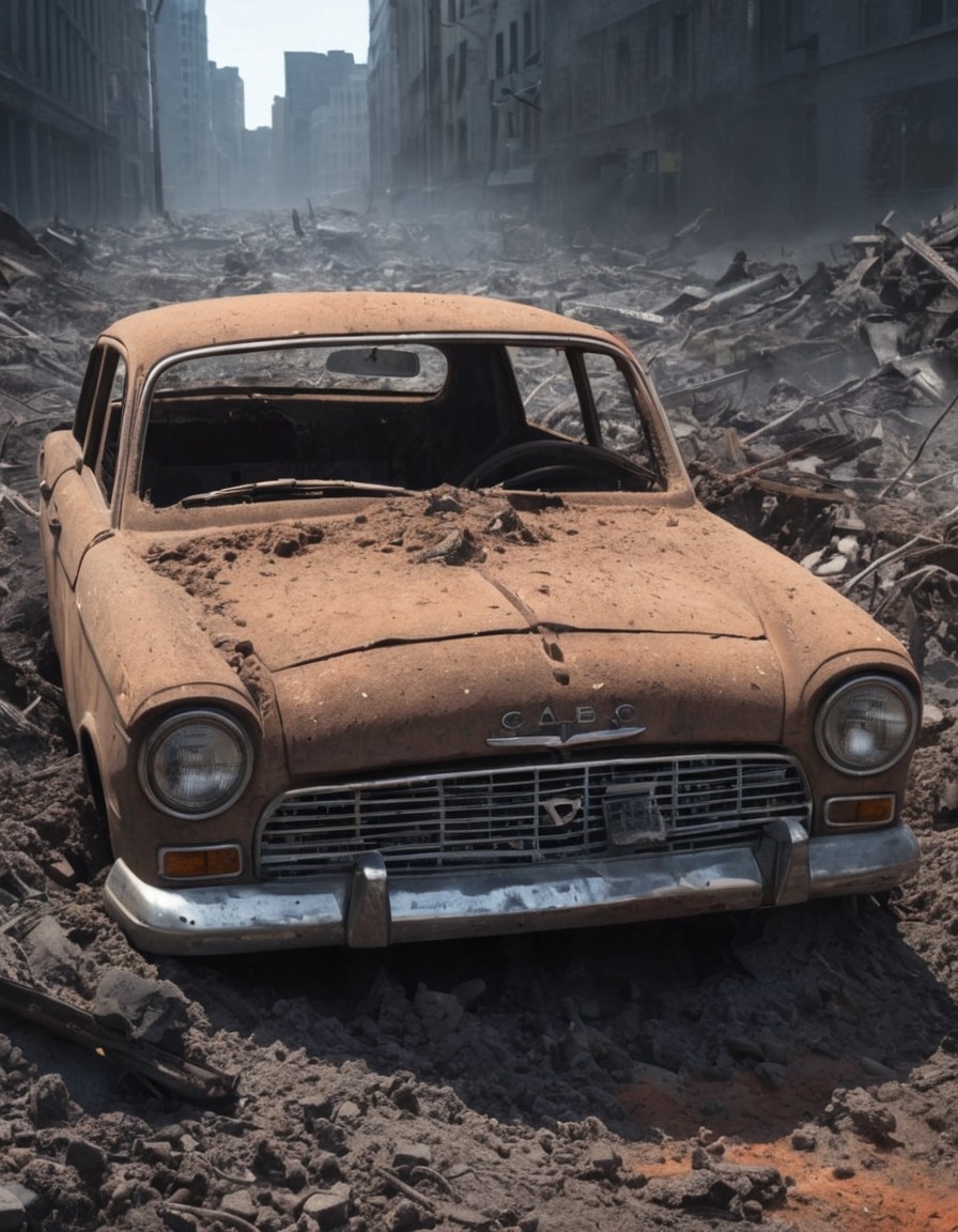 rusted car, apocalypse, ashes, debris, post-apocalyptic, fallout, games, tv shows, amazon prime