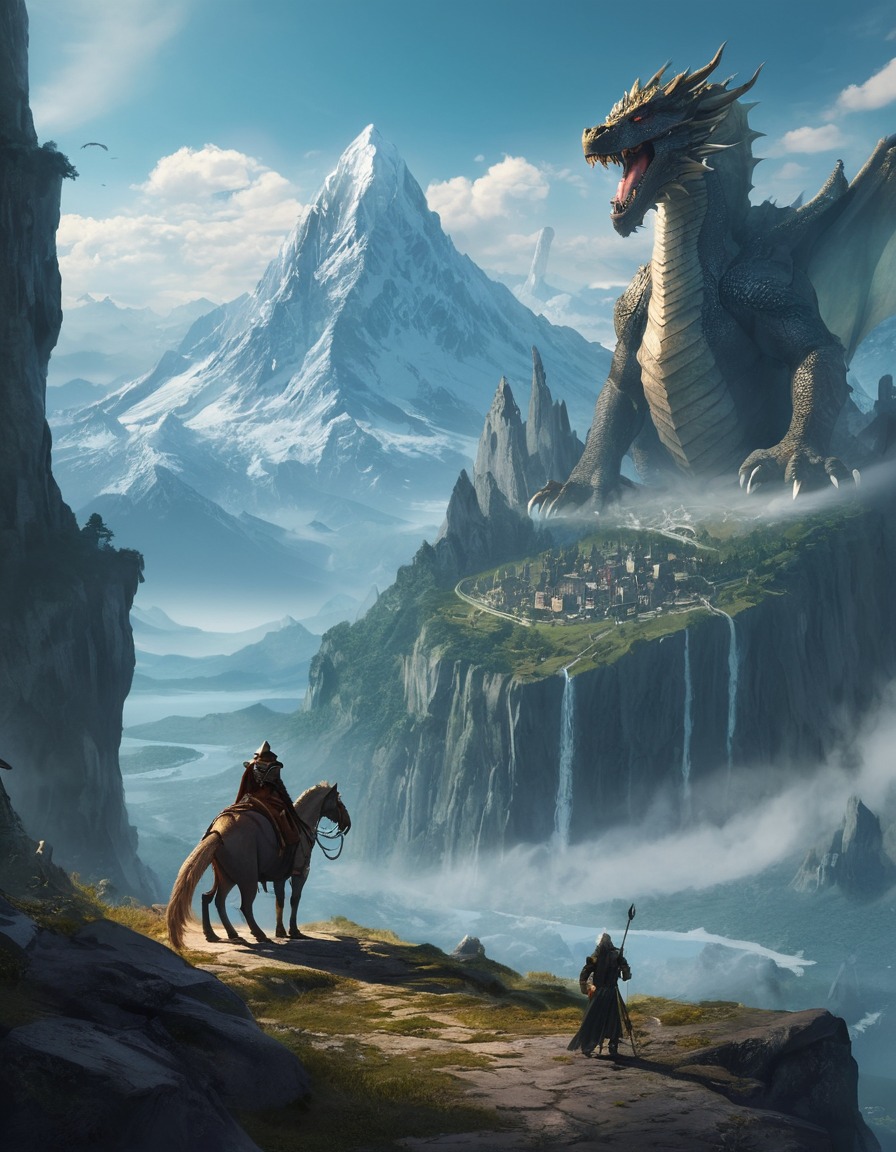 fantasy, dragons, wizards, beast riders, mountains, fantastic