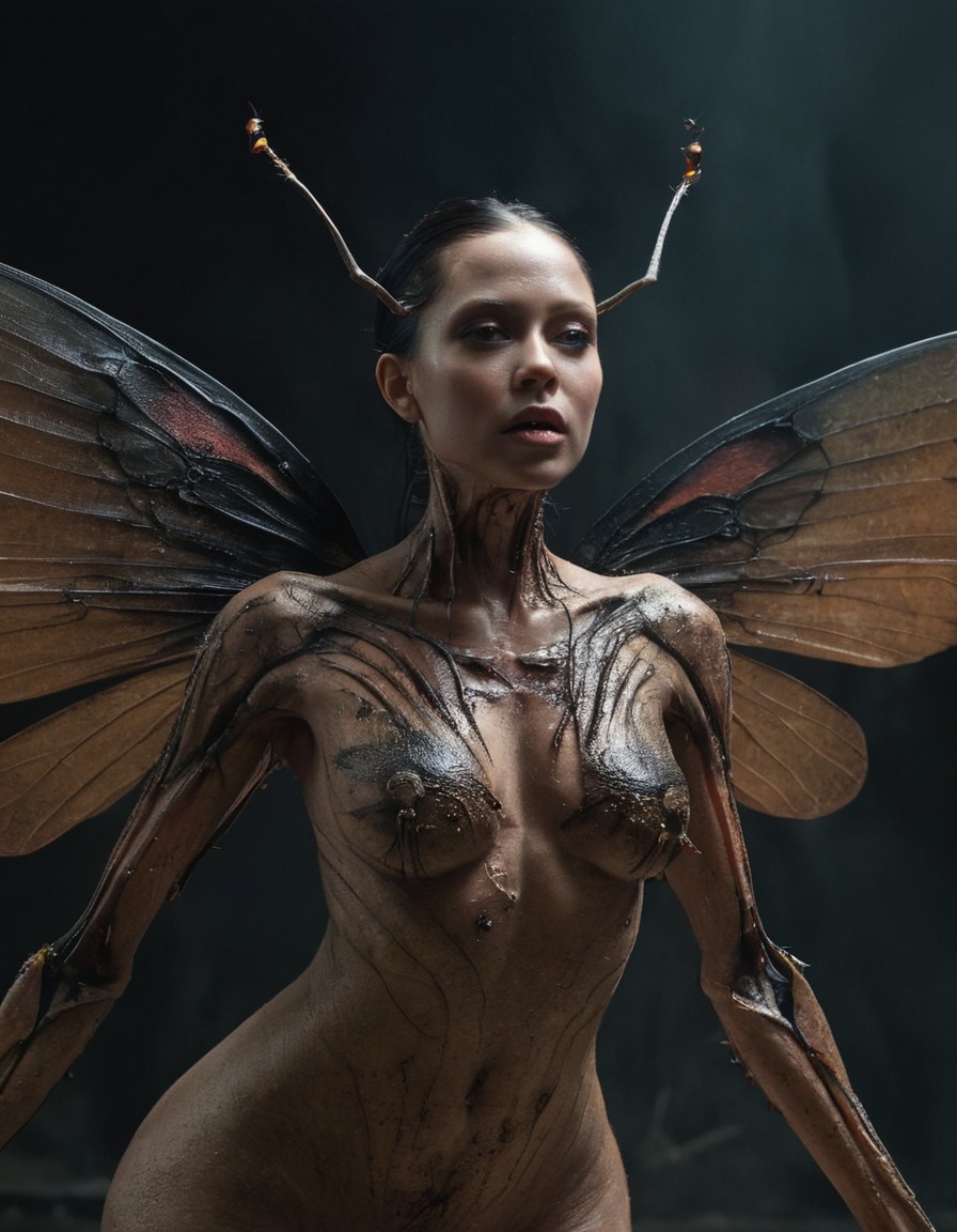 mutations, woman, female, insect-like wings, biological transformation, fantasy creature