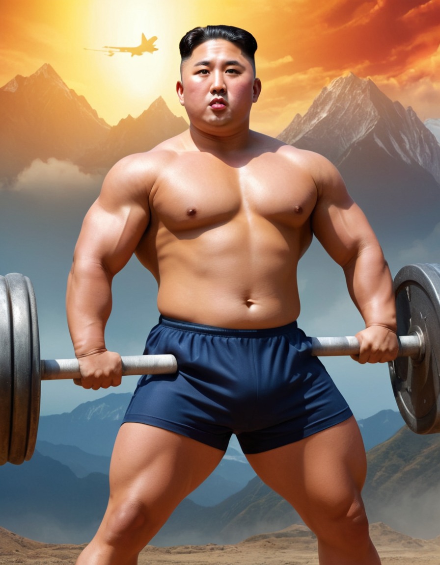 kim jong un, north korea, propaganda poster, bodybuilder, stylized art