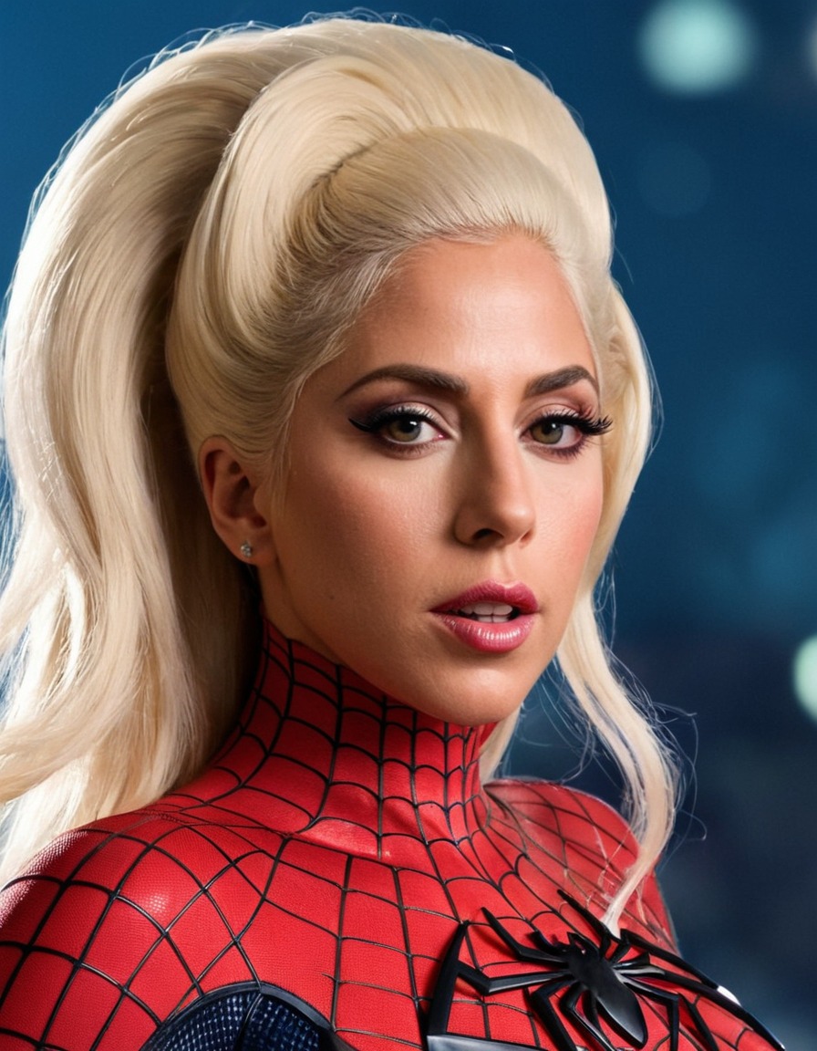 lady gaga, spiderman, celebrity mashup, musician, superhero, entertainment, pop culture