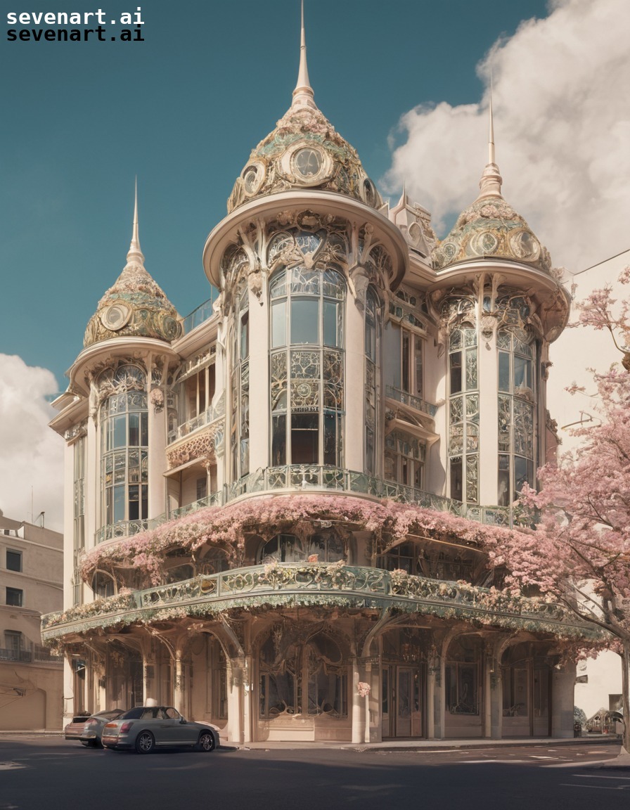 art nouveau, architecture, floral motifs, elegance, building