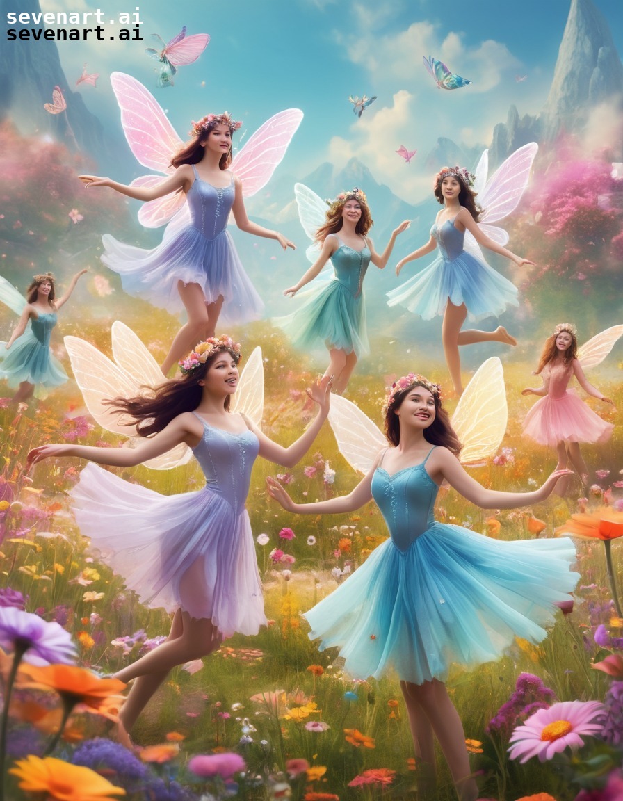 fairies, dancing, magical, meadow, flowers, fantasy