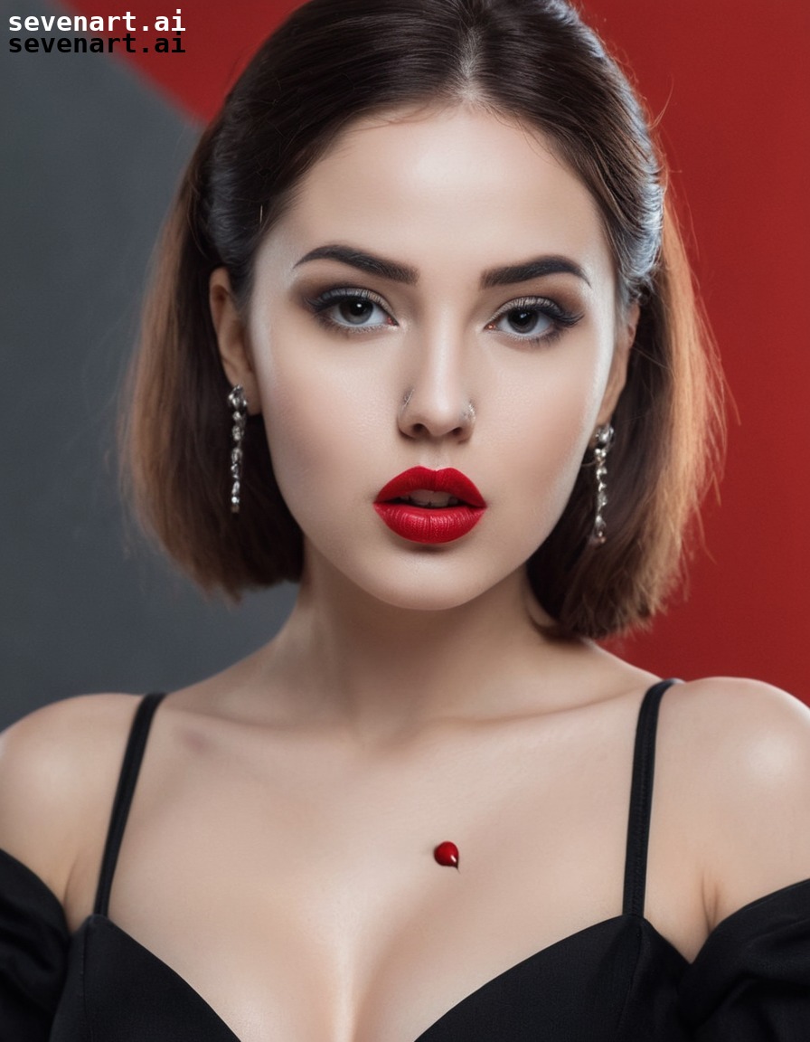 mysterious, woman, red lips, piercing gaze, provocative