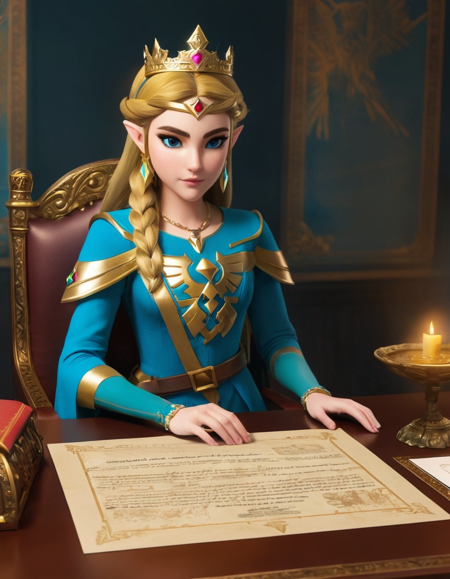 princess, zelda, royal decree, office desk, medieval, games, girls from games