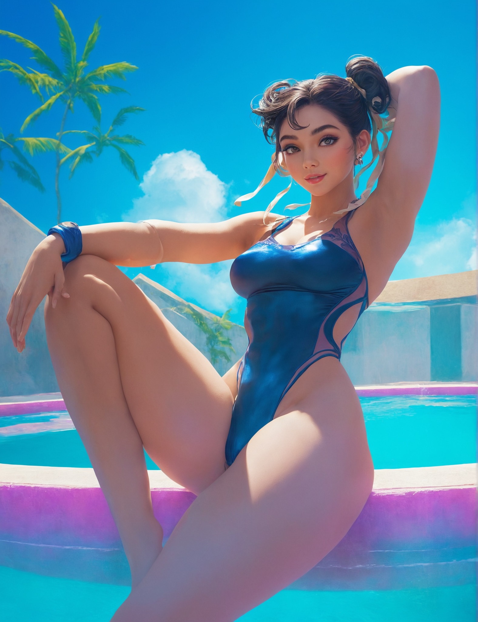 chun-li, street fighter, art, purple, pink, neon, sexy, blue, anime