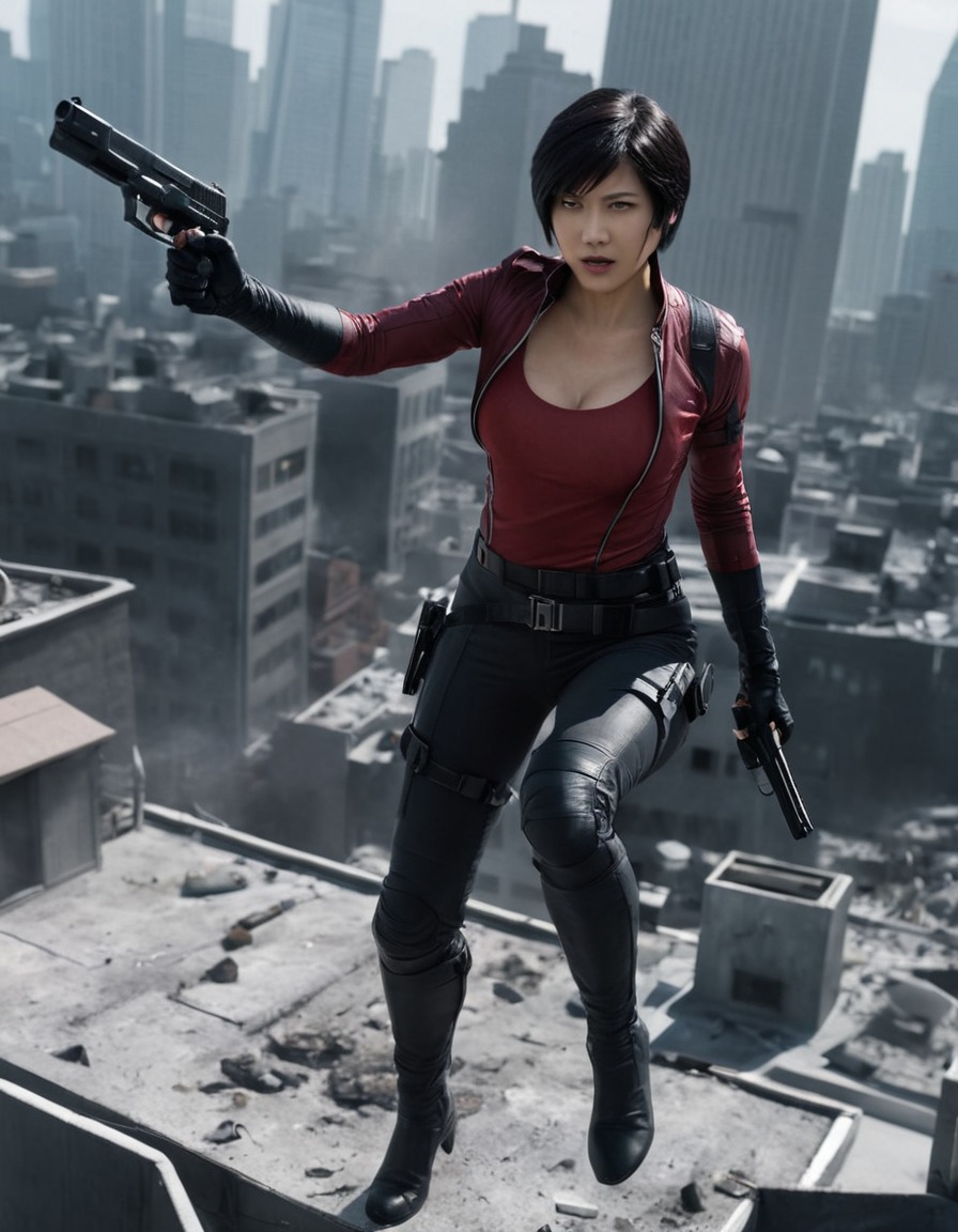 action, rooftop, chase, resident evil, ada wong, games, girls from games