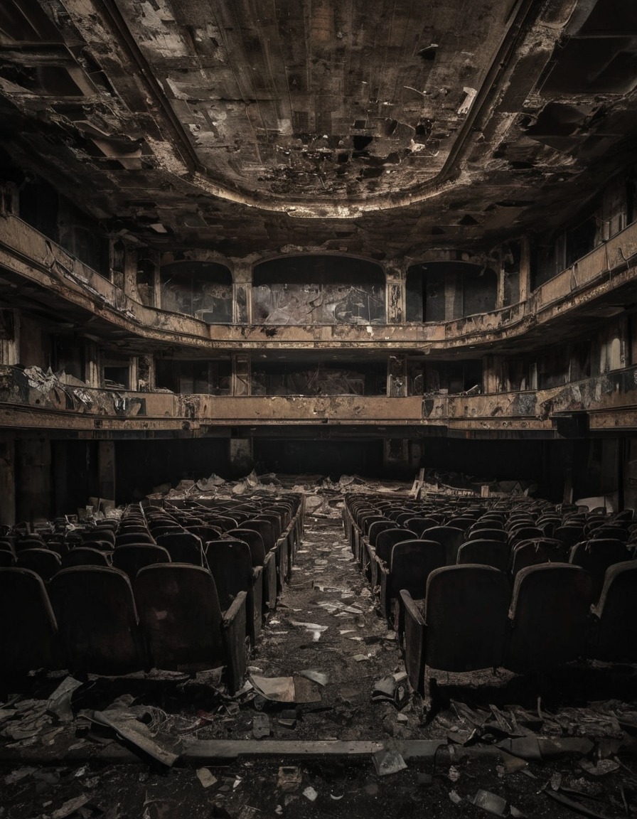 movie theater, abandoned building, urban exploration, cityscape, nostalgia, cinema, big city