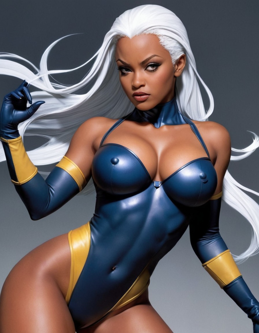 storm, x-men, superhero, mutant, powerful pose, lightning powers, sexy, painted