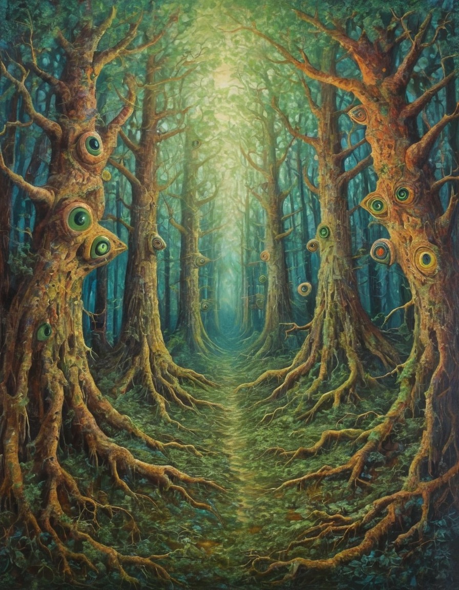 fantasy, enchanted, trees, mysterious, magical, secrets, nature, surreal