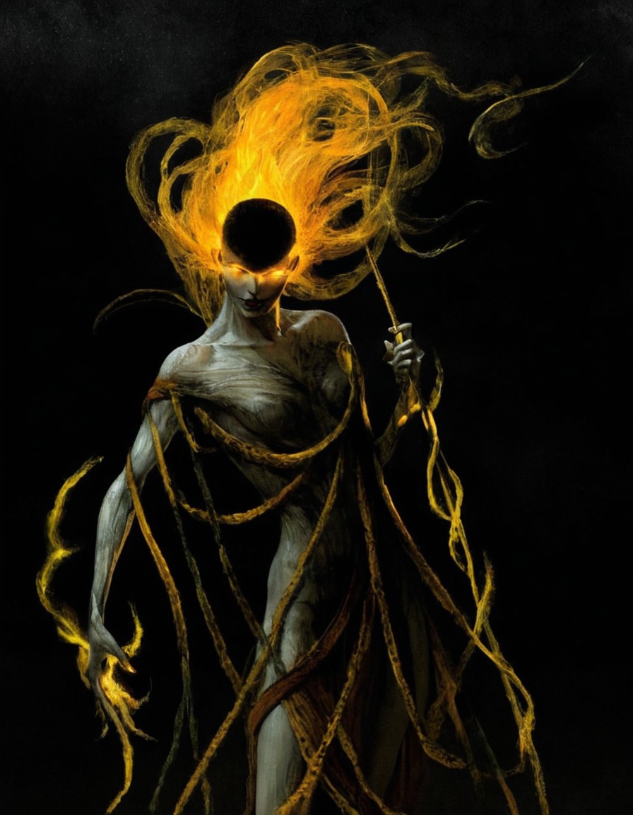 art, illustration, painting, dark art, horror, fantasy, macabre, surreal, fire