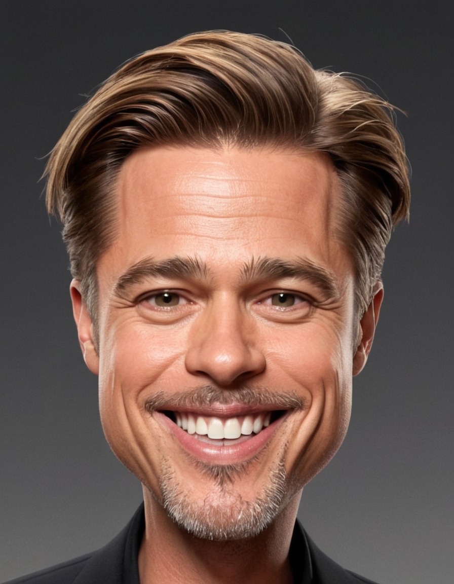 brad pitt, caricature, big head, smile, actor, celebrity, hollywood