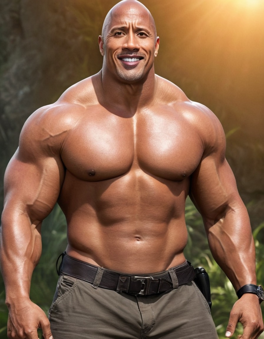 dwayne johnson, parody, comedic, exaggerated, fat