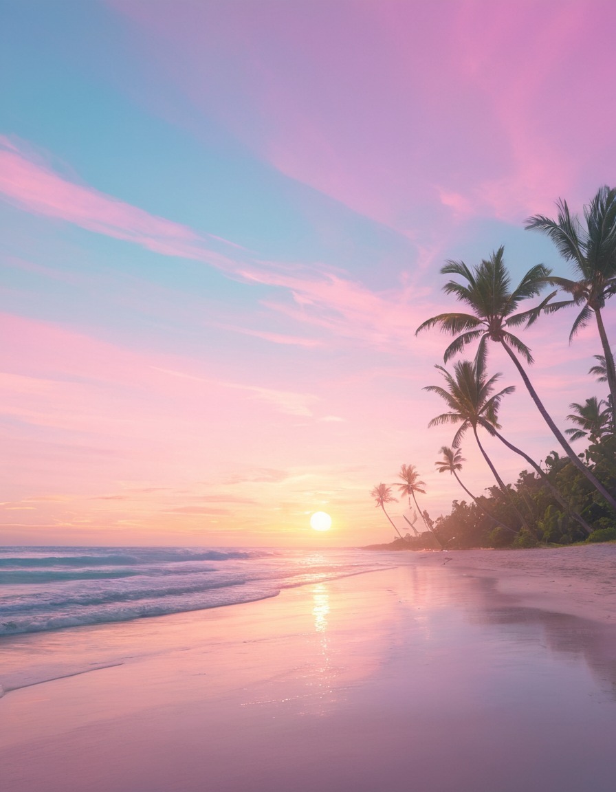 beach, sunset, peaceful, pastel colors, reflection, nature