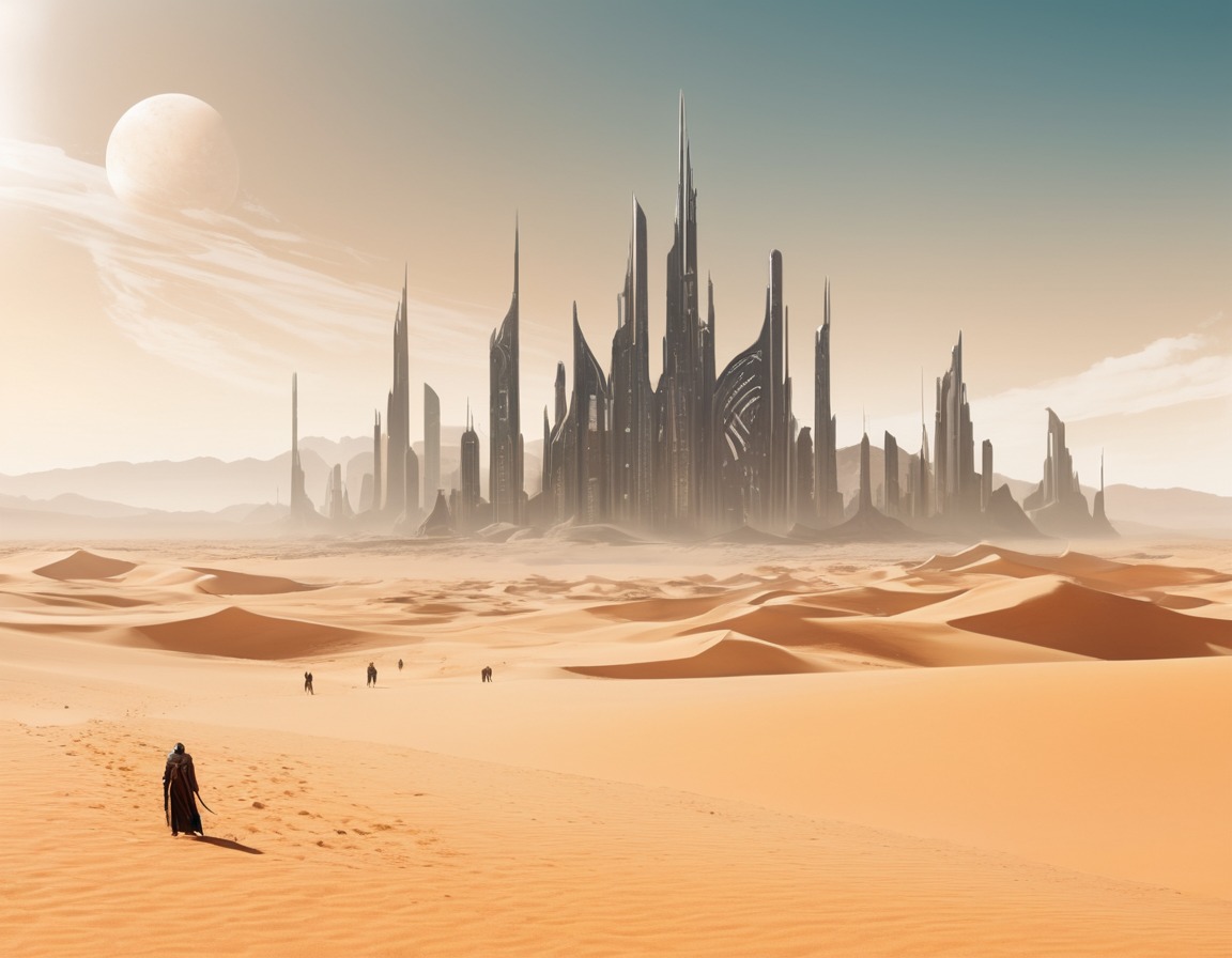 futuristic, cityscape, desert, science fiction, blending with nature, dune