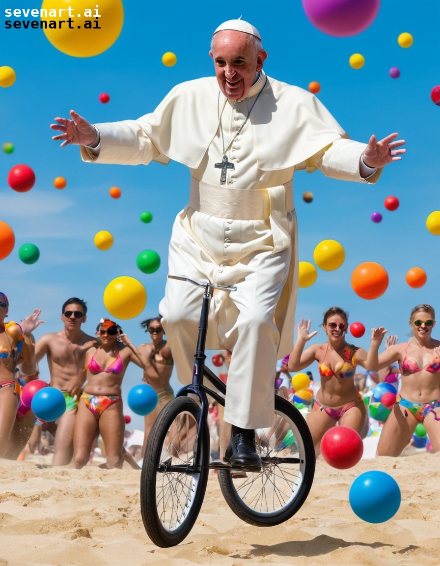 funny, pope francis, unicycle, juggling, beach balls, vatican