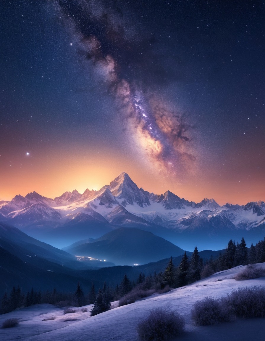 nature, landscape, stars, night sky, mountains, tranquility