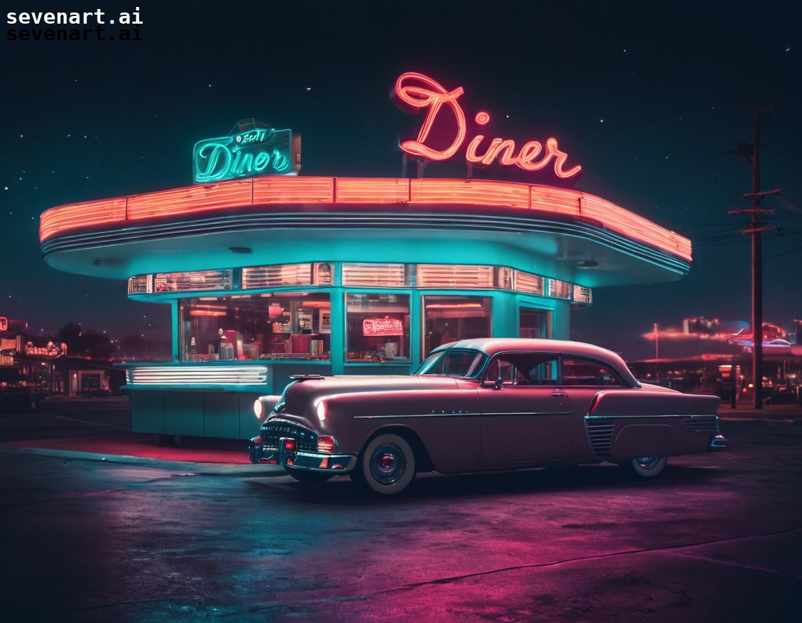 retro, 1950s, diner, neon lights, night, usa