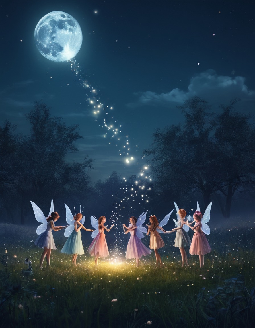 fairies, magical, moonlit, meadow, fantasy