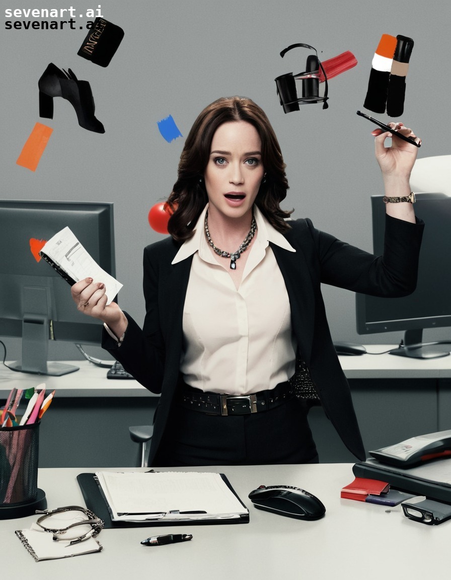 emily blunt, the devil wears prada, juggling, office supplies, multitasking, actress, movies, movie stars