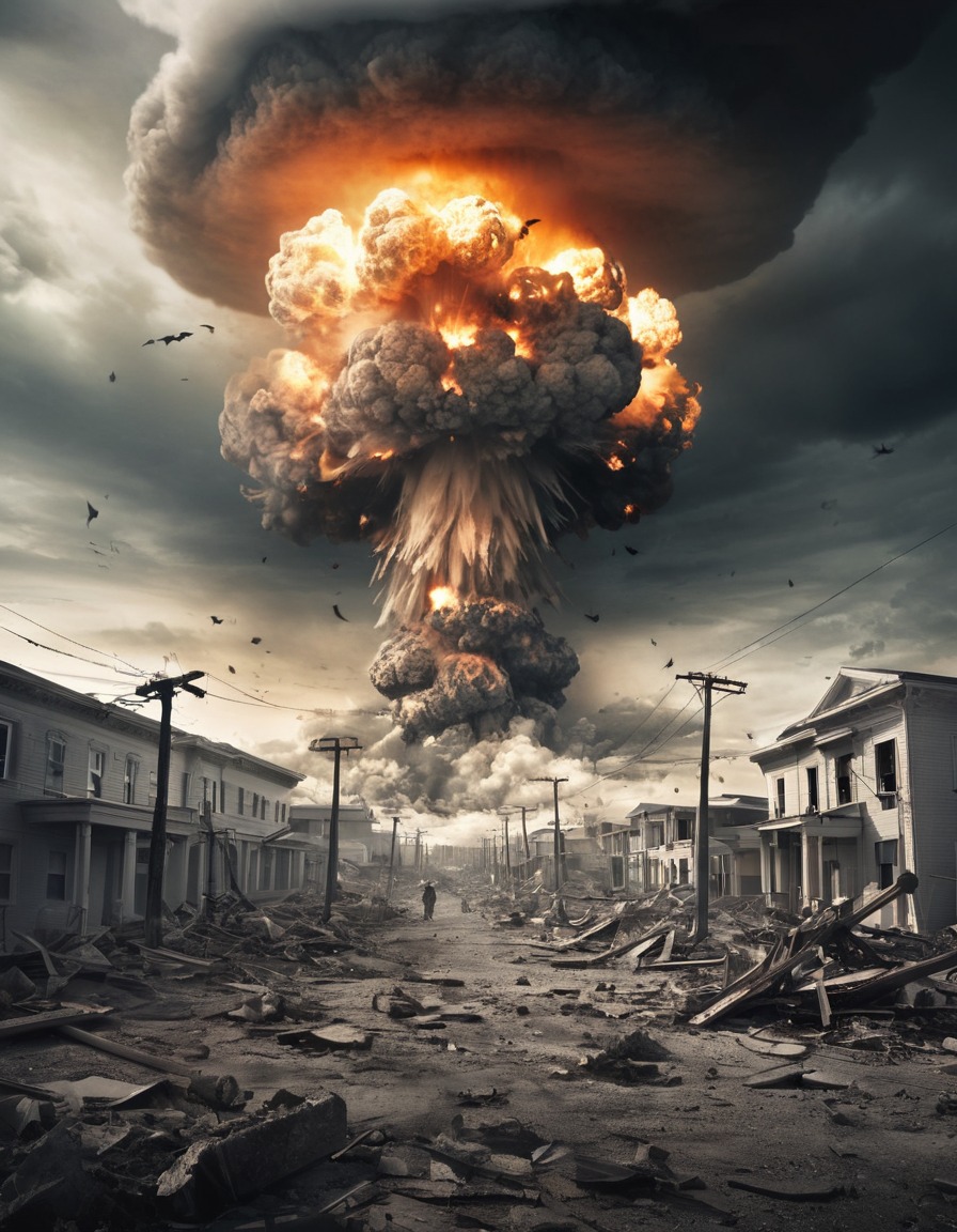 nuclear explosion, destruction, chaos, devastation, aftermath, nuclear, weapon, explosion