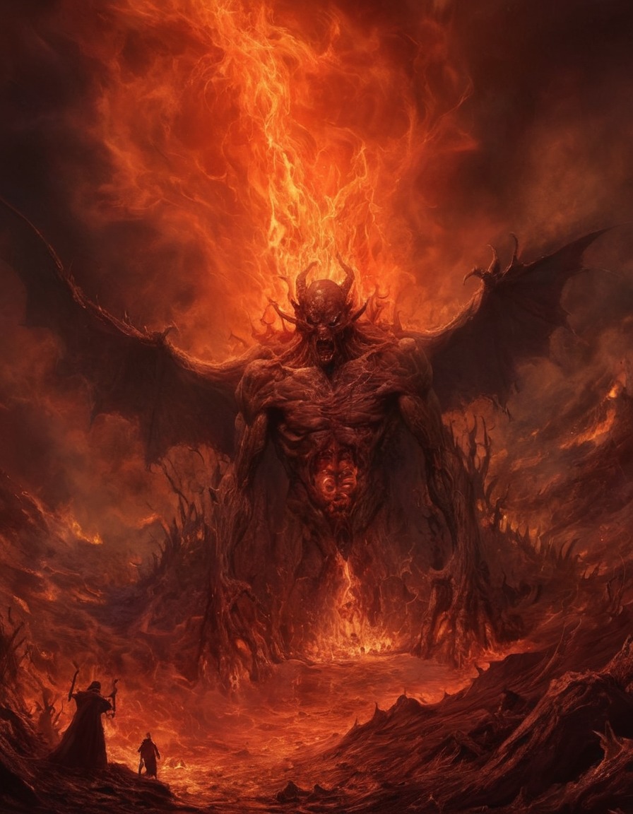 hell, eternal, storms, fire, brimstone, scene, punishment