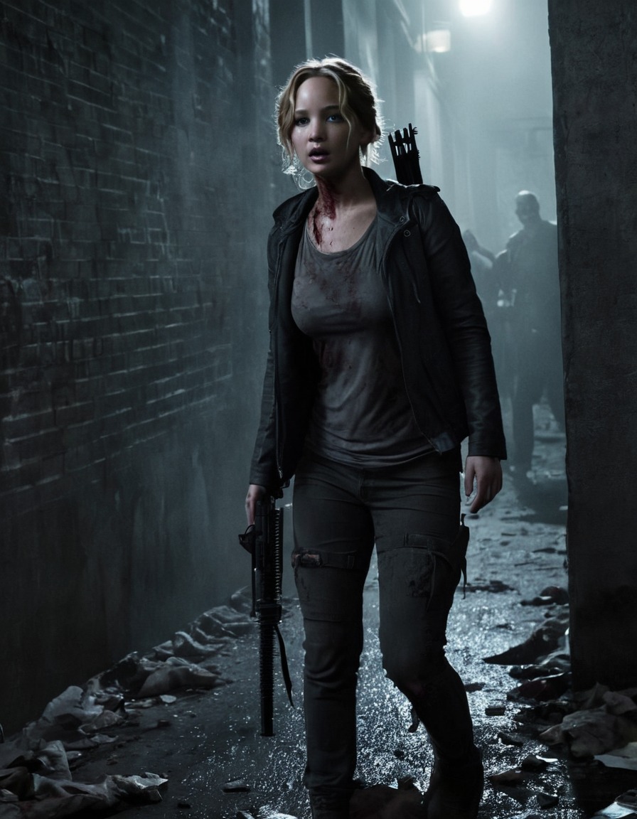 jennifer lawrence, zombie, hunting, alley, horror, actress, celebrities