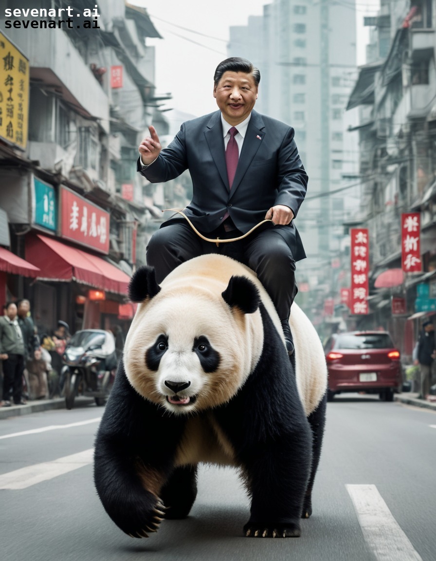 xi jinping, giant panda, street, city, riding, china