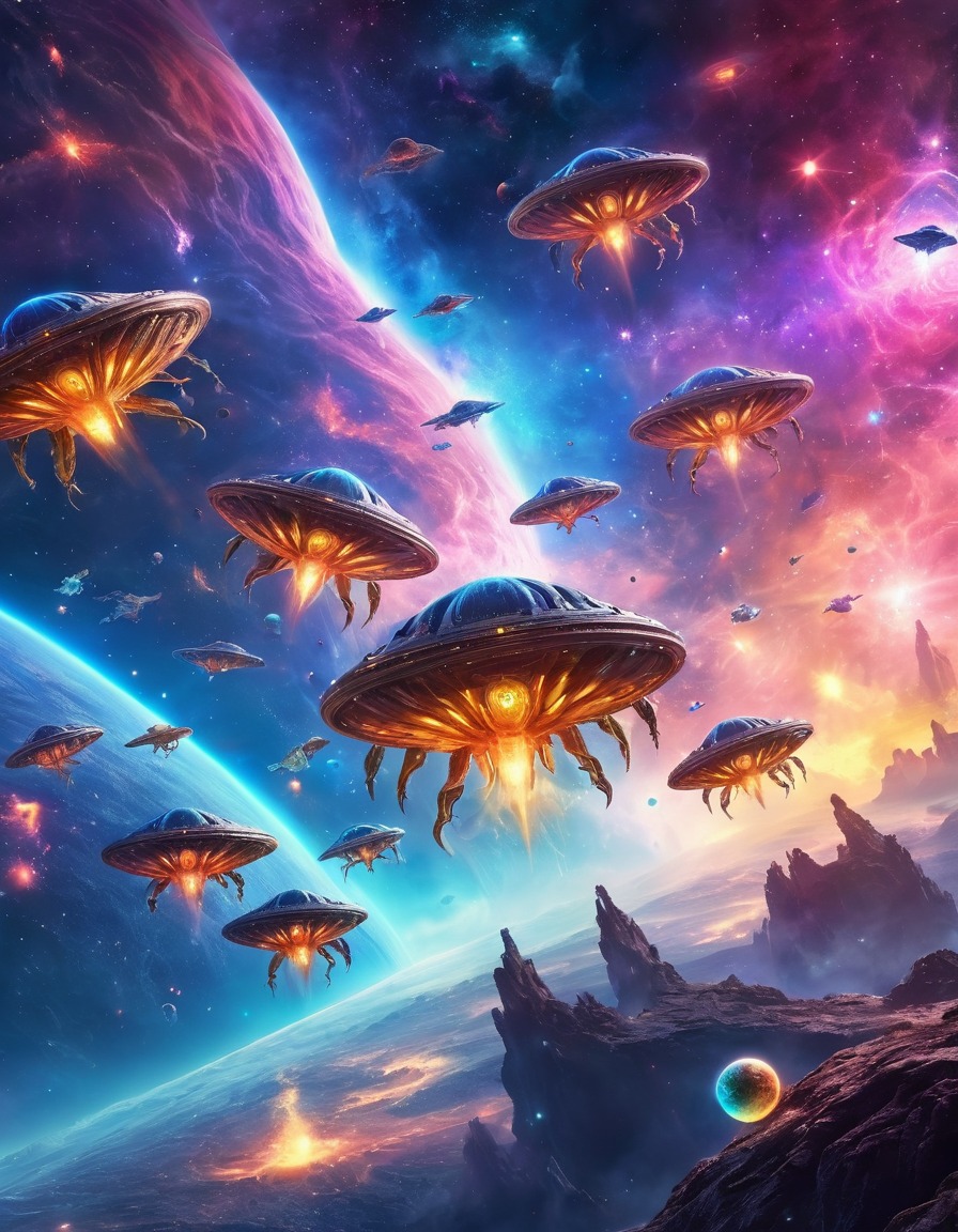 space, alien creatures, nebula, colorful, space scene, extraterrestrial, dazzling