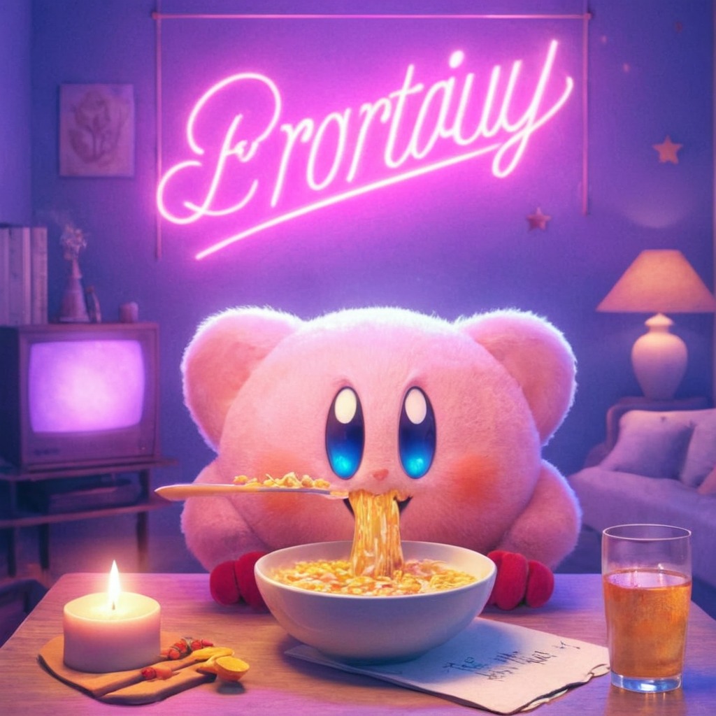 kirby, closeup, cute, noodles, sweet, with